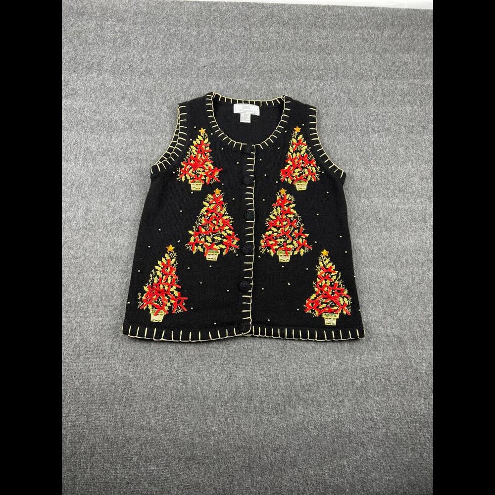 Lisa International 90s Vintage Christmas Tree Design Vest Sz 8‎